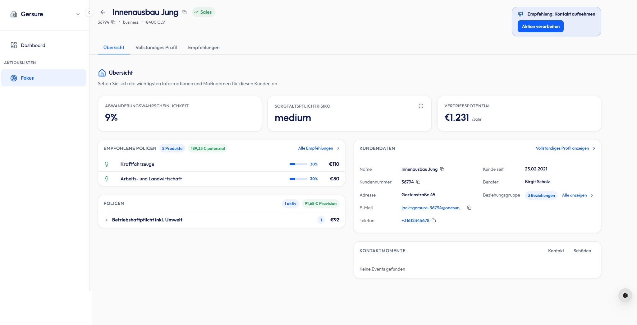 Berater-Portal - Kundendetail und Gesprächsvorbereitung