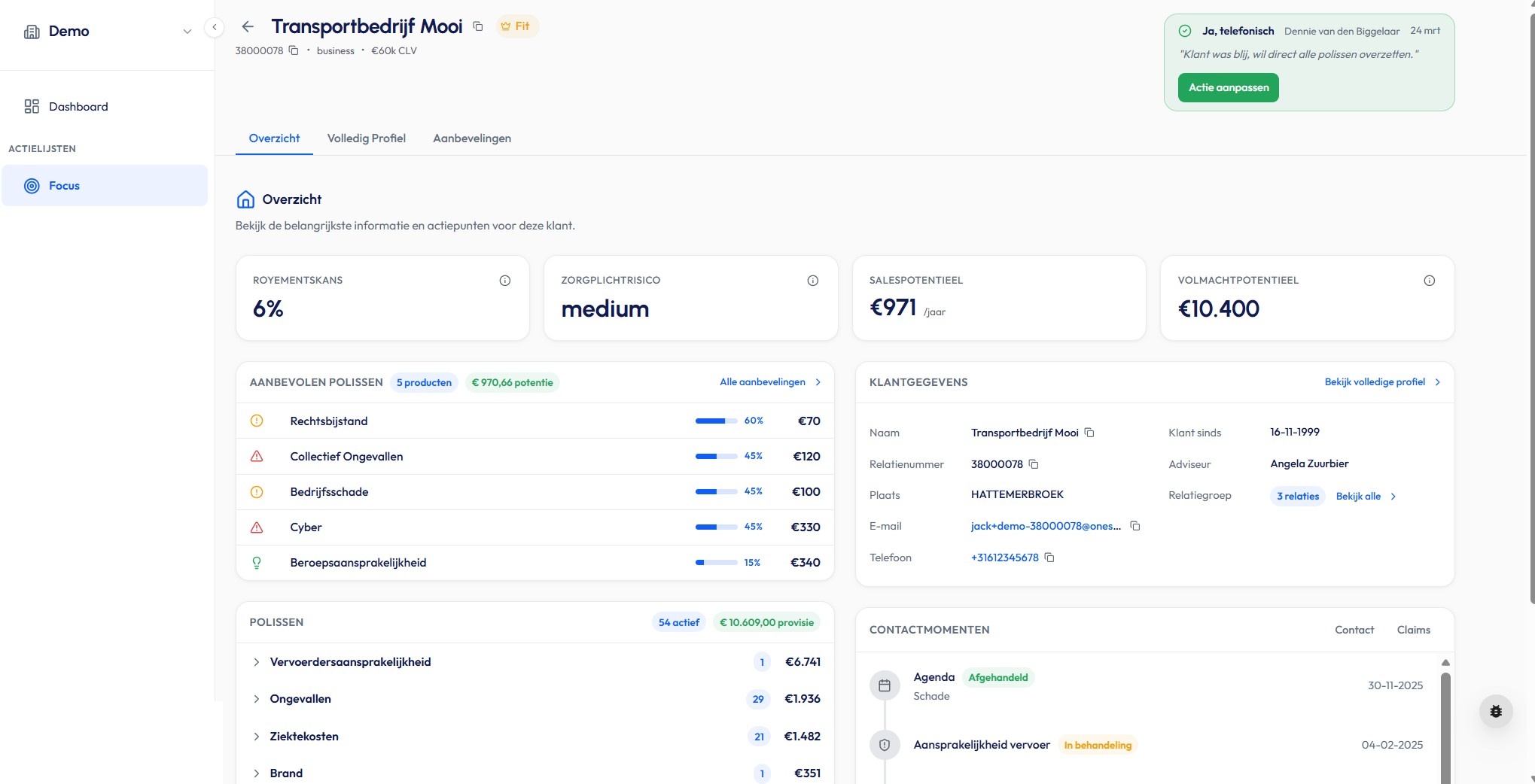 Portal del asesor - detalle de cliente y preparación de conversación